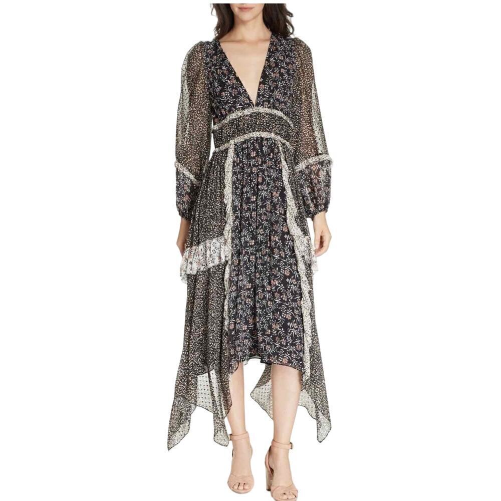 Ulla Johnson Noir Primrose Patchwork Midi Dress
Black Ruffled Floral Size 2